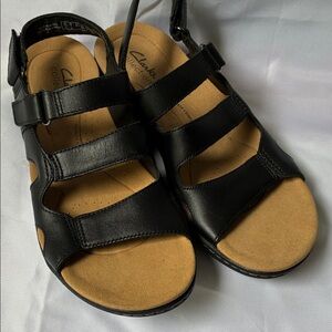 Clarks Black Leather Comfort Sandals 7N